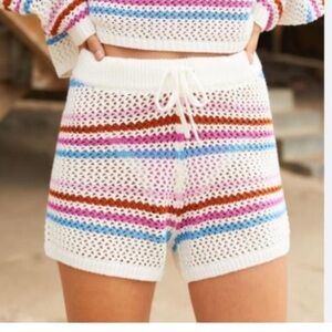 L*Space On The Horizon Crochet Shorts Sea Island Stripe Size Small $88